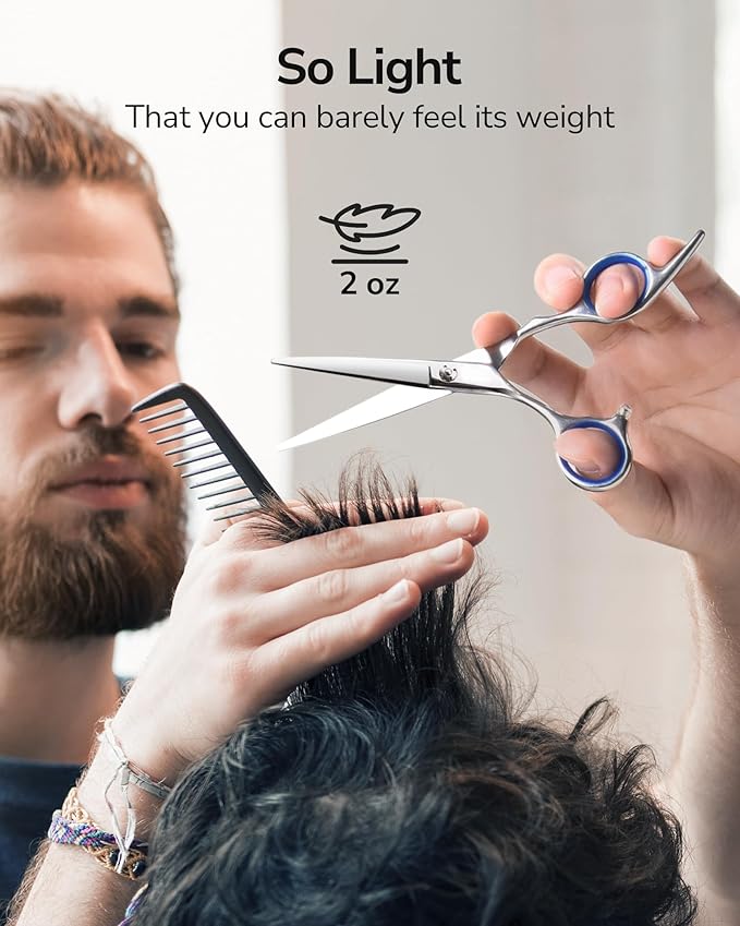 Hair Cutting Scissors for Left Hand, ULG Left-Handed Professional Hair Scissors 6.5-Inch Razor Edge Barber Shears for Salon and Home Hair Cutting Made of Japanese Stainless Steel, Blue Fingerhole Ring