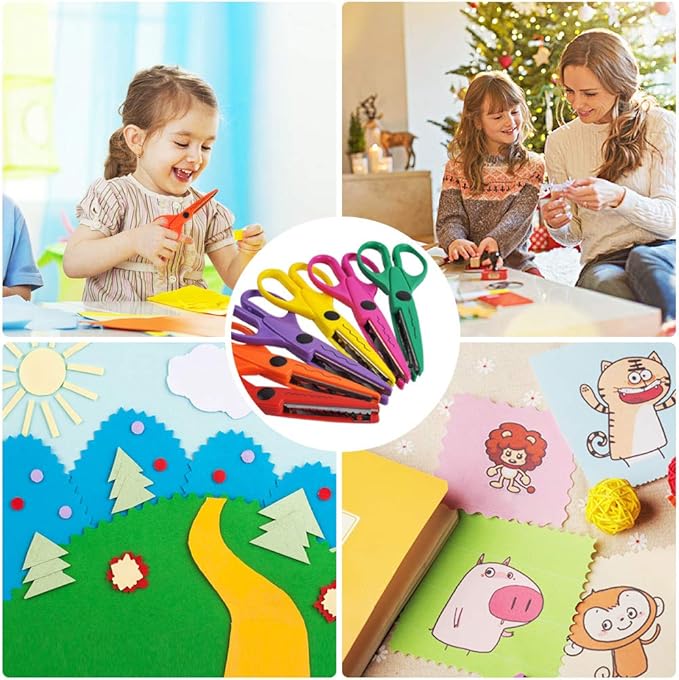 UCEC Craft Scissors - Decorative Edge, 6 Pack Extended Pattern Scissors with Different Designs, Fun for Kids, Teachers, Crafts, Scrapbooking, DIY Photos, Album