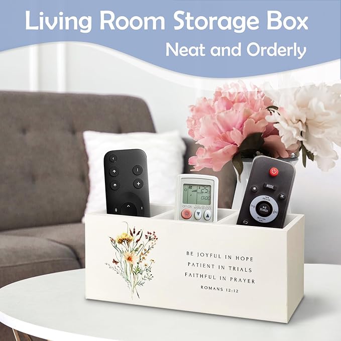 SNNDER Floral Christian Pen Holder for Desk, Christian Religious Gifts for Women, Romans 12:12 Bible Verses Wooden Pen Pencil Holder Organizer for Home Office Desk Accessories