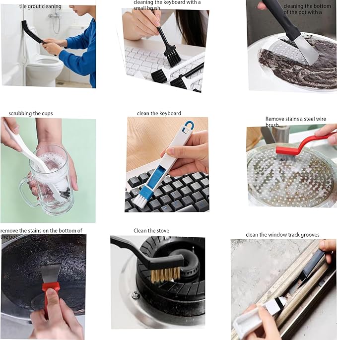 Htydjd 16 Pcs Crevice Cleaning Brush Set Multifunctional Hard Bristle Gap Cleaning Supplies Tool for Kitchen Window Track Grout Shower Cup Sink Corner Toilet Bathroom Cleaning Brushes Small Spaces