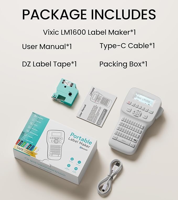 Label Maker Machine with-Tape, Handheld Label Maker with Backlit Screen & Keyboard, Portable Label Makers Rechargeable, LM1600 Bluetooth Labeler Labeling Machine for Home Office School Organization