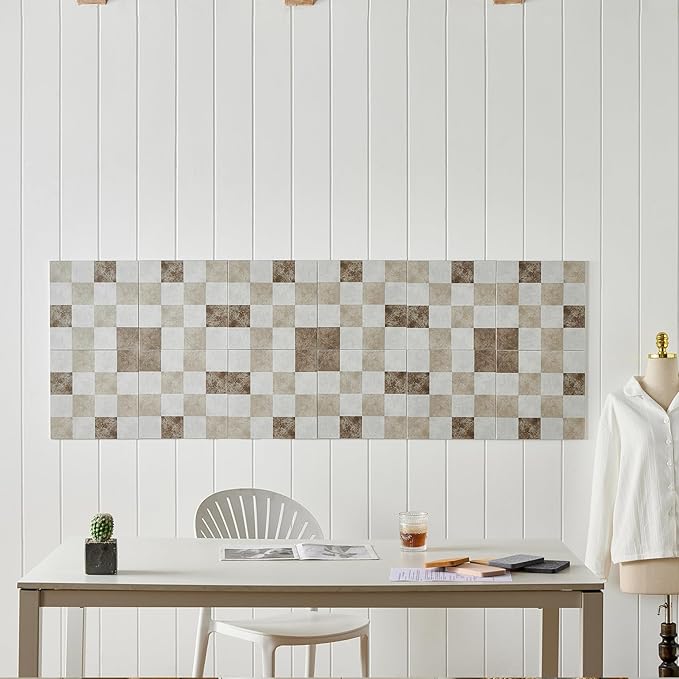 12-Pack Felt Wall Tiles, Large Bulletin Board with Safe Removable Adhesive Tapes, 11.8 x 11.8in Panels Alternative for Home Wall Decor, Checkered Pattern