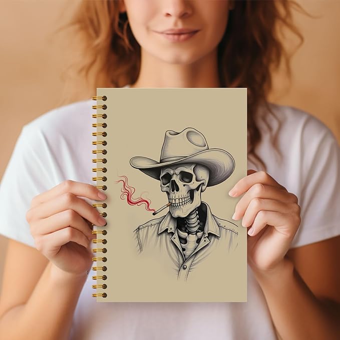 Vintage Skeleton Cowboy Western Notebook, Funny Gothic Skeleton Journal, Vintage Goth Journal, Gothic Office Supplies, Western Cowboy Skull Hardcover Spiral Notebooks 5.5x8.3 Inch