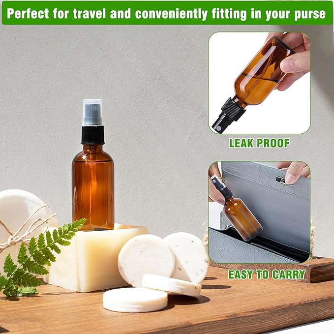 4 oz Amber Glass Spray Bottles - Small Empty Fine Mist Spray Bottle for Essential Oil,Face - Mini Dark Spray Bottles with,Included 6 Sprinkler, 1Funnels,1 Droppers, 4 Labels