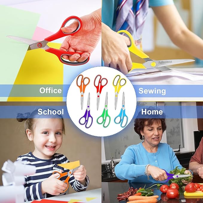 Scissors, Hnncugty 8" Scissors All Purpose Bulk Set of 18-Pack, Sharp Shears for Office Home Craft Sewing Fabric, High/Middle School Supplies Student Teacher Supplies, Comfort Grip Right/Left Handed