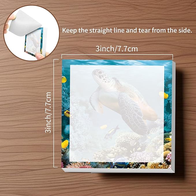 Sticky Notes, 2 Pads, 3x3 inches, Cute Colorful Fun Self-Stick Note Pads, Easy Post, Strong Adhesive Notepad Sea Turtle Swim