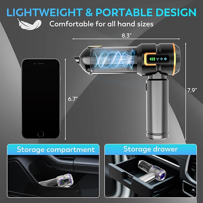 KedeeSparkle Car Vacuum Cleaner, 22000PA High Power Portable Handheld Car Vacuum & Air Duster, Mini Cordless Vacuum with LED Display, for Home, Office, Camping (Black Golden)