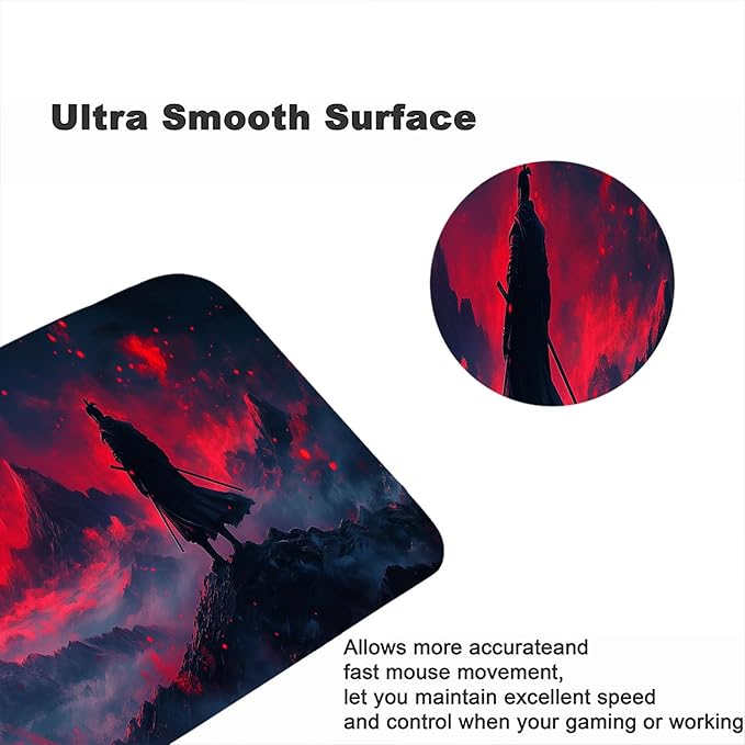 Japanese Samurai Gaming Mouse Pad Desk Pad Red Blood Moon Anime Katana Extended Gaming Mouse Pad Mat with Stitched Edge Non-Slip Base Big Mouse Pad Office Computer Keyboard Laptop Home 31.5"x11.8"