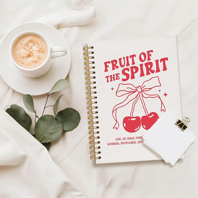 Gift for Woman Fruit of the Spirit Coquette Notebook,Pink Office Supplies,Cherry Bow Notepad A5, Preppy Aesthetic Christian-Inspired Notepad for Girls, Cute Spiral Stationery Gift 5.5x8.3