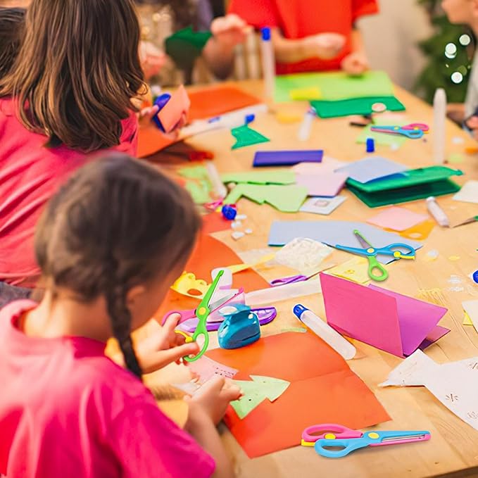 LOVESTOWN Kids Safety Scissors, 6PCS Blunt Tip Scissors for School with Comfort Grip & Steel Blades, Anti-Pinch Design for Back to School, Classroom Children's Paper Cutting, Ideal for Art Craft