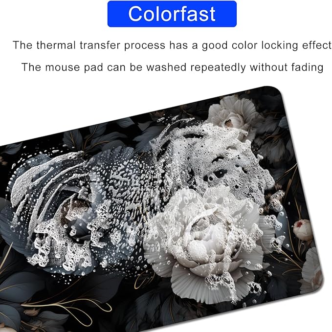 Black and White Mouse Pad,Floral Mouse Pad Desk Mat,Large Mousepad Aesthetic Mouse Pads Desk pad - Non-Slip Stitched Edges & Rubber Base for Office, Gaming Room, Computer, Laptop