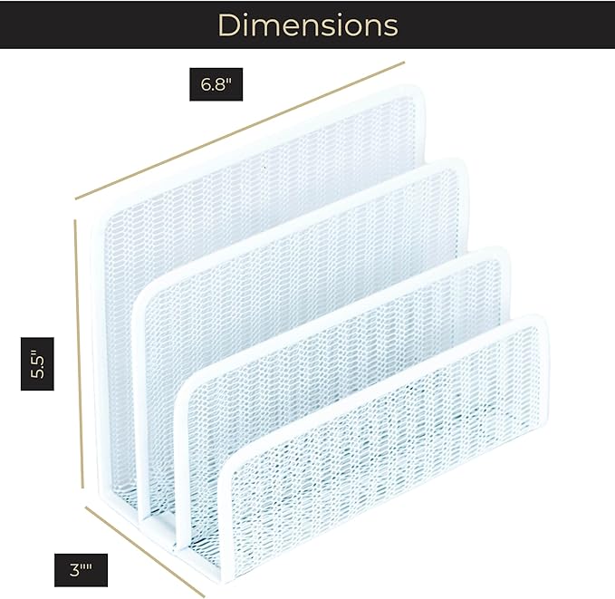 Blu Monaco White Metal Mesh Letter Sorter – 3-Slot Mail Organizer for Desk, Office & Home – Space-Saving Vertical Mail Holder for Envelopes, Documents & Files – Modern Desk Organizer