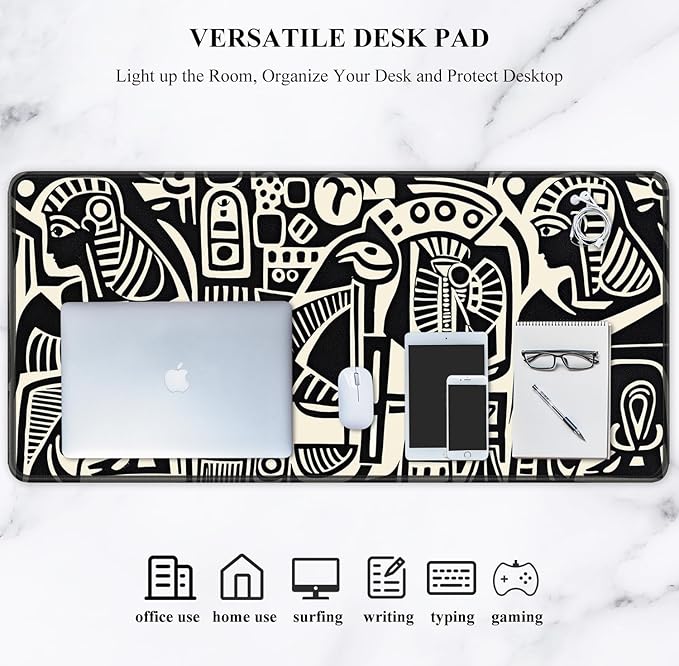 Auhoahsil Desk Mat, Ultra Large Mouse Pad, XXL Gaming Mousepad, Pretty Desk Pad, Big Extended Full Size Desktop Desk Matt for Keyboard, Laptop & Computer, 35.5 x 15.7 in, Ancient Egyptian Pattern