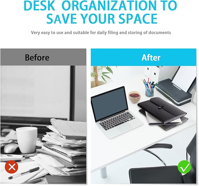 Expanding File Folder File Organizer 13 Pockets File Organizer Accordion Filing Folder Expandable File Folder for Documents Aesthetic Paper Organizer Folder for Work, School, Home, Office, 2Black