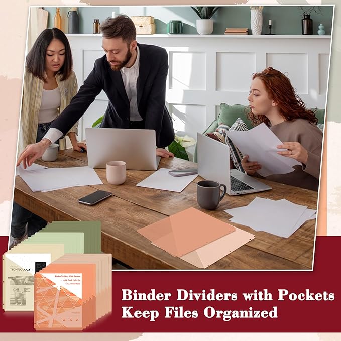 20 Pack Binder Dividers with Pockets Letter Size Clear Slash File Jacket 3 Hole Punch Plastic Document Folders for Office Home School (Color(Morandi))