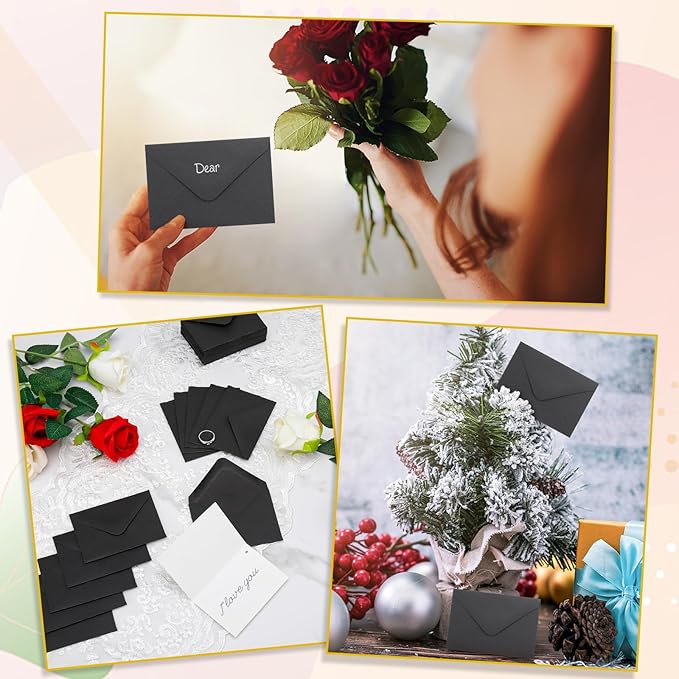 100 Pack 4 x 2.75" Mini Envelopes 120GSM Black Gift Card Envelopes Bulk Small Paper Gift Card Sleeves Greeting Card Business Card Tiny Envelope Pockets for Card & Invitation