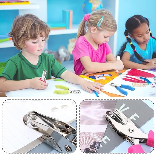 12 Pieces Single Hole Punch, Handheld 1/4 Inch Hole Paper Punch with Grip Handles, Circle One Holes Punches for Craft Paper Greeting Cards Scrapbook Notebook (Multicolor)