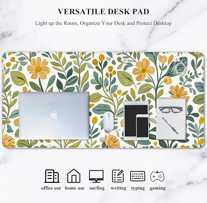 Auhoahsil Desk Mat, Ultra Large Mouse Pad, XXL Gaming Mousepad, Pretty Desk Pad, Big Extended Full Size Desktop Desk Matt for Keyboard, Laptop & Computer, 35.5 x 15.7 in, French Country Flower