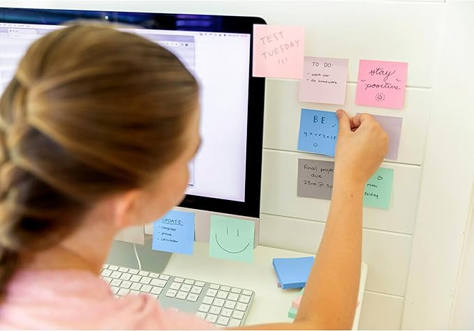 Post-it Super Sticky Notes, 5 Sticky Note Pads, 3 x 3 in., School Supplies, Office Products, Sticky Notes for Vertical Surfaces, Monitors, Walls and Windows, Pink Salt