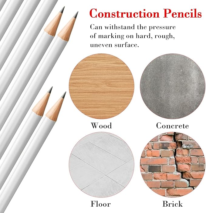Fainne 48 Pcs Jumbo Pencil, Wooden Pencil with Black Core for Carpenters Construction Workers Woodworkers Framers Beginners Students Teachers DIY Project(White,Round)