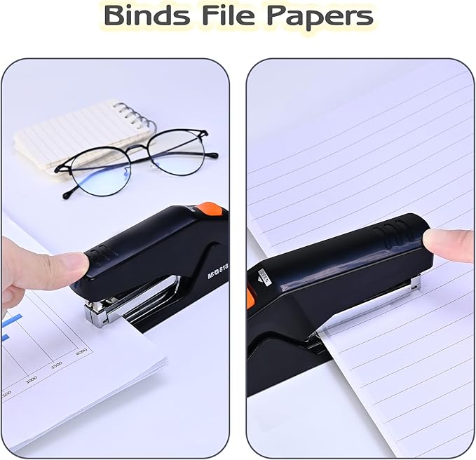 M&G Effortless Stapler with 1000 Staples for Desk, 25 Sheets Capacity Heavy Duty Desktop Staplers, Jam Free, Easy to Load, Ergonomic One Finger Touch Stapler for Office School Supplies (Black)
