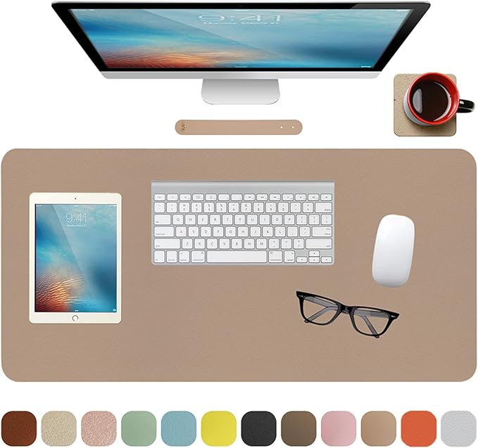 Boutilon Leather Desk Pad Protector,Non-Slip Mouse Pad,Laptop Desk Pad,Office Mouse Mat,Waterproof Leather Desk Blotter,Desk Writing Pad for Office and Home (M-Beige,30"x14")