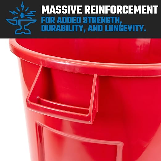 Magnum 32 Gallon Trash Can, High-Vis Red, Construction Grade, Heavy Duty Plastic, Jobsite Ready for Handling and Holding Garbage CMTC-C000-32R01 (1 Pack)