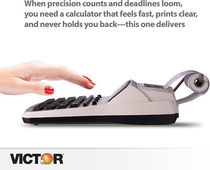 Victor Printing Calculator, 1208-2 Compact and Reliable Adding Machine with 12 Digit LCD Display, Battery or AC Powered, Includes Adapter,White