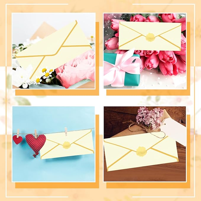 Business Envelopes with Gold Border 30 Pack #10 Envelopes Made of 150gsm Paper, Standard Envelopes with Gold Stickers for Office, Checks, Letter Mailing,9.45 x 4.13 Inches(Cream Color)