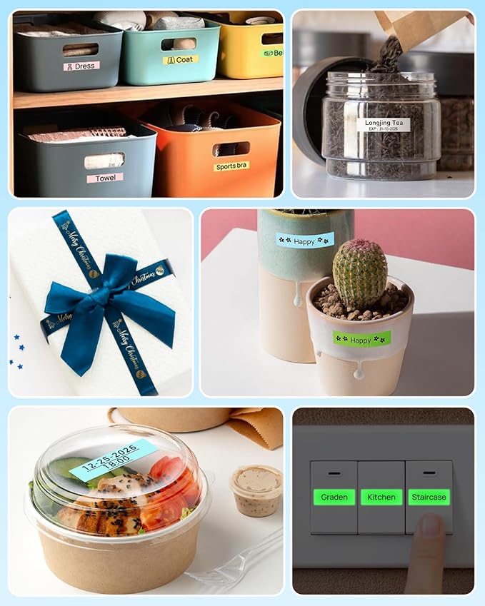 Phomemo P12 Label Maker Machine with Tape, Bluetooth Small Thermal Label Printer with Multiple Templates Mini Label Maker for Home, Kitchen, Organization, Office, Black