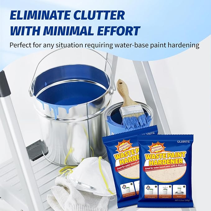 GLAINTE Waste Away Paint Hardener 12 Packs, 3.5oz - Fast Acting Solid Hardener - Drying Powder for Water-based Paint with 15 Pcs Wooden Stir Sticks