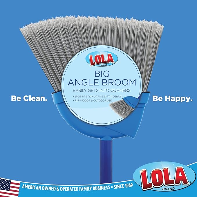 Angle Broom, Indoor, 13" W, Large Style - Made w/Recycled Soda Bottle Bristles & High Gloss Resin Coated Steel 4-Piece Handle, by LOLA, 1 Pack
