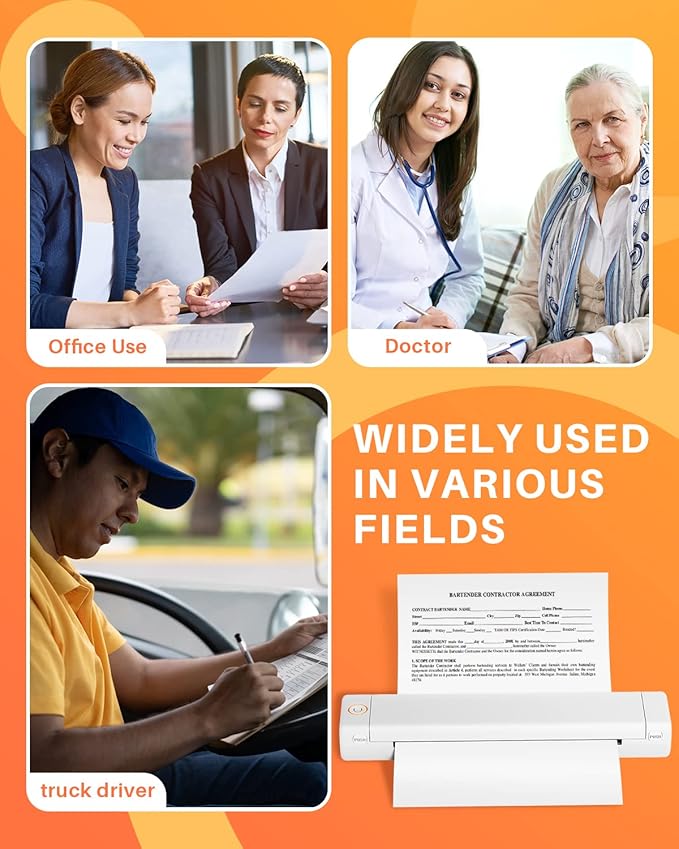 Phomemo Portable Printers Wireless for Travel, M08F Thermal Bluetooth Printer Support for 8.5"x11" US Letter, Small Inkless Printer Compatible with iOS, Android, Laptop for Car, Office, Home