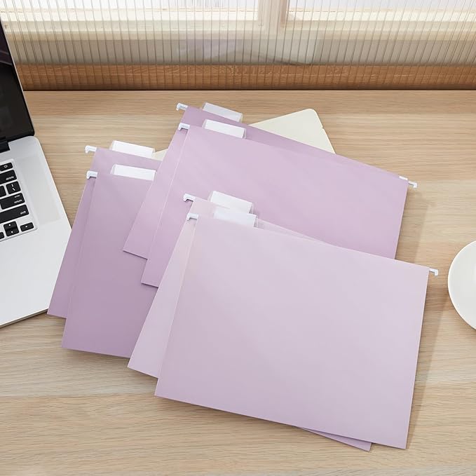 Y YOMA 6 Pack Gradient Hanging File Folders Letter Size Decorative Hanging Folder Pretty File Folder Organizer for Filing Cabinet Office Home with 1/5-Cut Adjustable Tabs, Dusty Violet