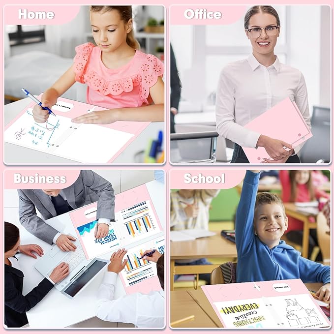 Two Pocket Portfolio Folders, PANDRI 60 Pack 3 Hole Punched 2 Pocket Folders for 3 Ring Binder, Letter Size Paper File Folder for School Office Home Business, Pink