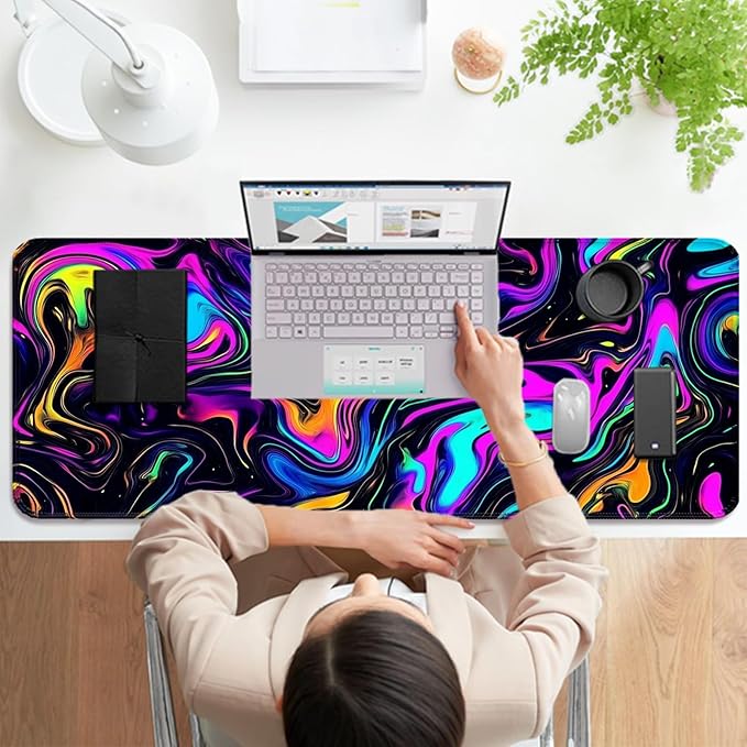 Abstract Colorful Marble Swirl Fluid Gaming Desk Mat, Computer Keyboard Large Extended Long Mouse Pad for Office and Home, XL (W22)