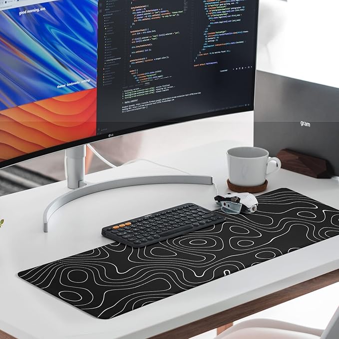 Large Topographic Map Gaming Mouse Pad for Desk Black Desk Pad with Non-Slip Rubber Base Stitched Edge Desk Organizers and Accessories Desk Decor