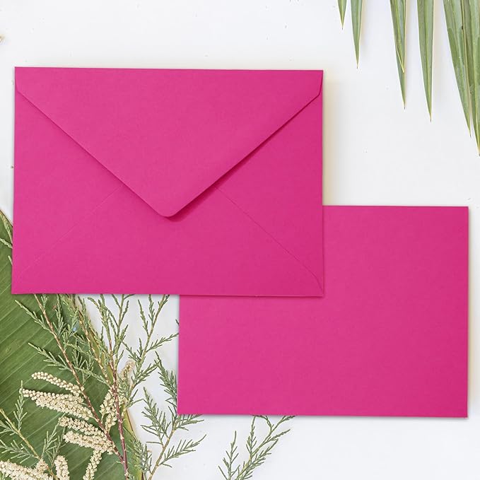 Whaline 50Pcs A7 Invitation Envelopes Set Hot Pink Greeting Card Envelopes V-Flap Envelopes Gift Card Sleeves for Valentine's Day Mailing Envelopes Sending Card, 7.3x5.3 Inch