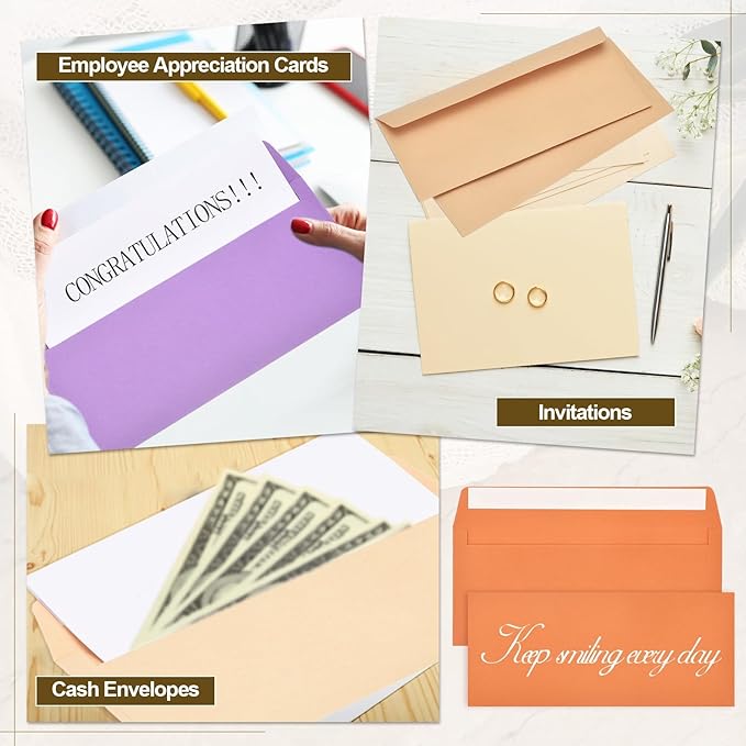 PATIKIL 100 Pack Orange #10 Business Envelopes, Colored Self Seal Letter Size Envelopes for Business Mailing Office Checks Invitation, 4-1/8 x 9-1/2 Inches
