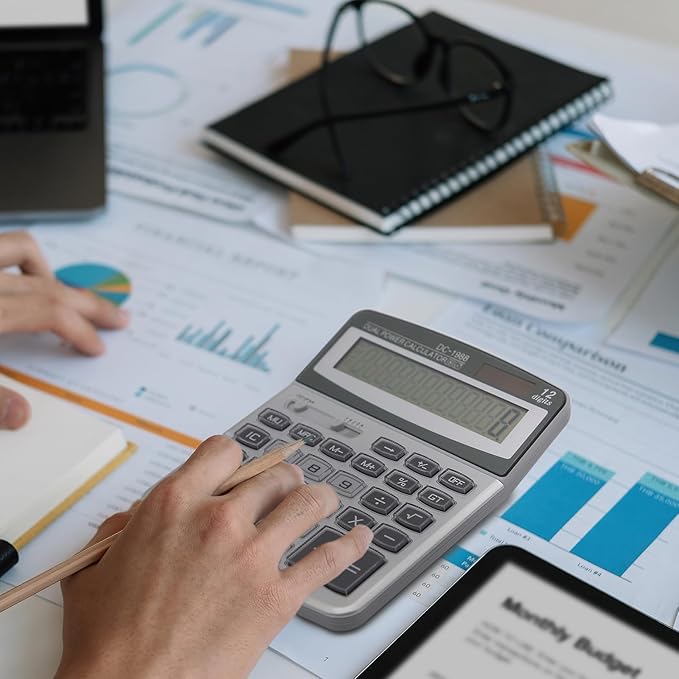 OFFIDIX Desk Calculator 12 Digits Extra Large LCD Display,Big Buttons Dual Power Solar Calculator for Office,Work,Business,Home and School