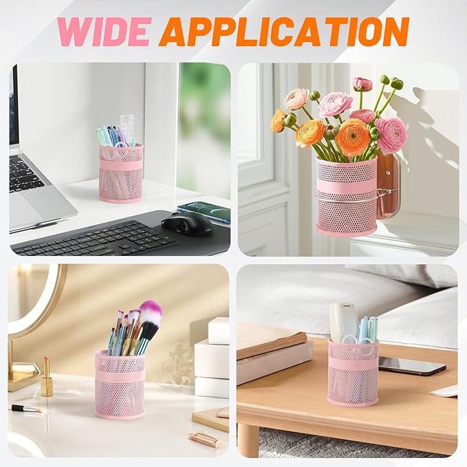 Segarty Pencil Holder, 6 Pack Pink Pen Holder, 3.3 x 3.9 inch Pencils Cups Holder, Round Metal Pens Container Organizer for Office Supplies, School Classroom, Makeup Brush, Home Storage