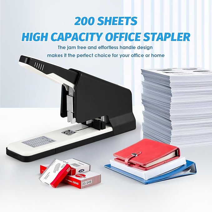 Heavy Duty Stapler 210 Sheets Large Capacity Office Staplers for Desk with 4000 Staples, Black Labor Saving Stapler with Adjustable Stapling, Jam Free for Office, Classroom Paper Binding