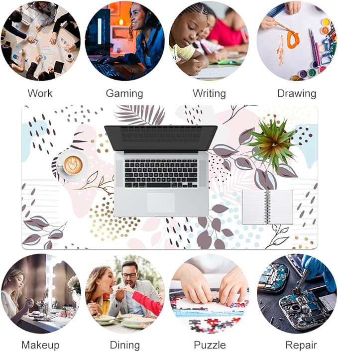 QIYI Large Mouse Pad, Extended Desk Mat for Desktop, PU Leather Waterproof Gaming Mousepad, Computer Desk Accessories Protector Writing Pads for School Office Home 31.5" x 15.7" - Abstract Leaves