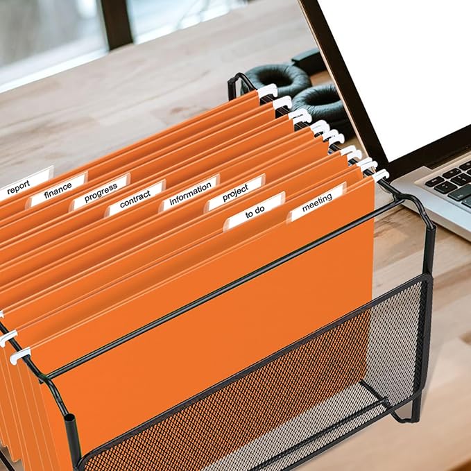 HERKKA Hanging File Folders, 30 Pack Reinforced Letter Size Hanging Folders, Designed for Bulky Files, Filing Cabinet, 1/5-Cut Adjustable Tabs (Orange)