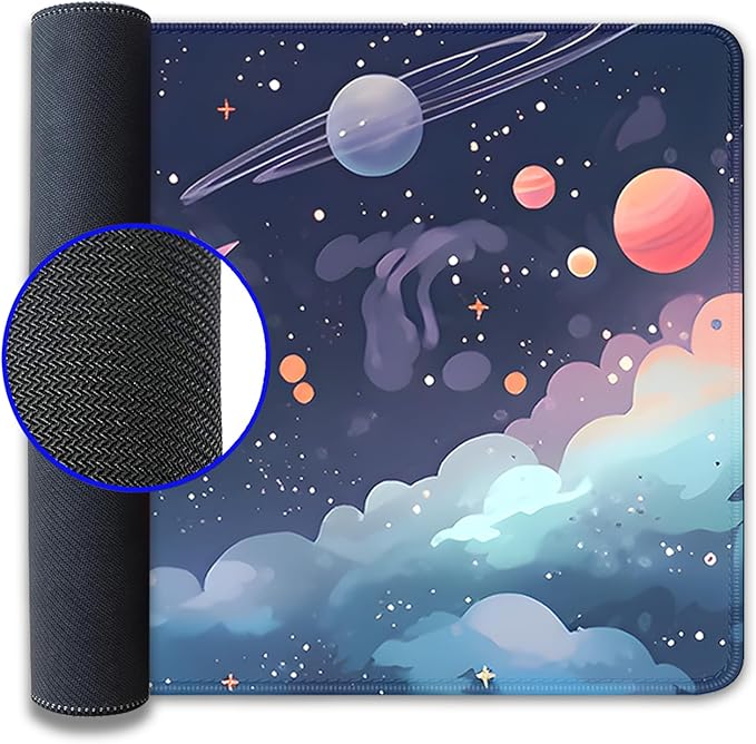 Cosmos Desk Mat Mouse Pad,Anime-Inspired Space Scene Mousepad, Cute Aesthetic Stars and Planets,Large Galaxy Mouse Pad,Cute Desk Mat for Home Work Ofiice(27.5X11.8 in)