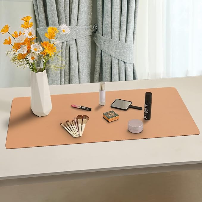 Boutilon Leather Desk Pad Protector,Non-Slip Mouse Pad,Laptop Desk Pad,Office Mouse Mat,Waterproof Leather Desk Blotter,Desk Writing Pad for Office and Home (M-Orange Pink,30"x14")