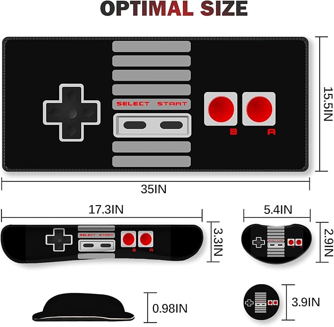 ARTSO Large Gaming Mouse Pad, Keyboard Wrist Rest Pad & Wrist Support Mousepad Set, Stitched Edge, Extended, Non-Slip Base, Memory Foam Desk Mat, Black Game Console