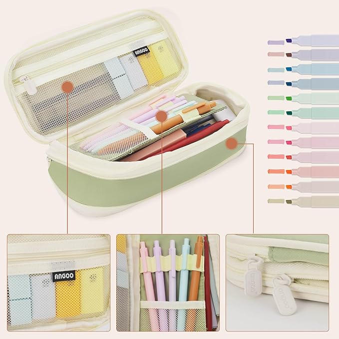 52 Aesthetic School Supplies with Cute Pen Case,5 Black, 2Blue,2 Red Ink Gel Pens,12inch and 6inch rulers,6 Mechanical Pencils for Students Stationary College Essentials