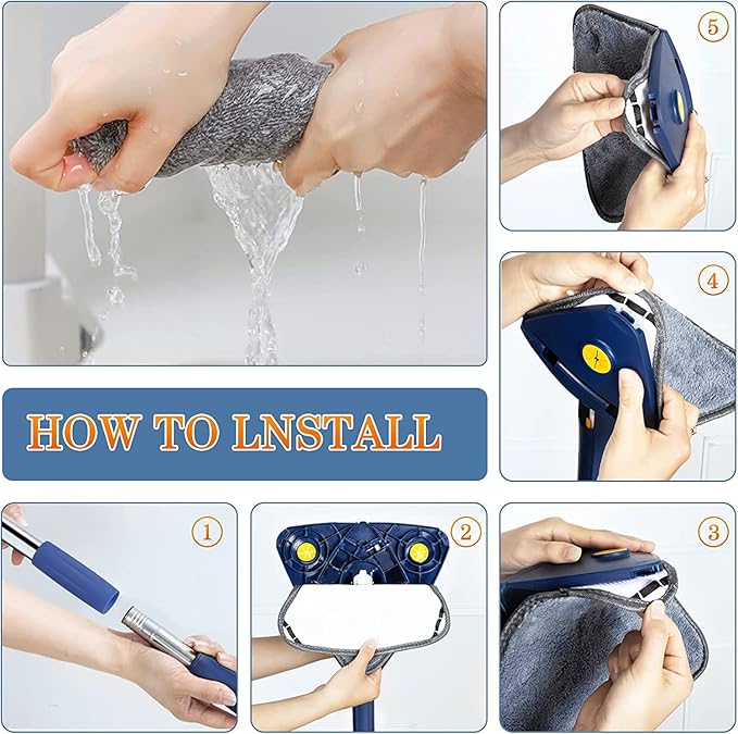 360° Rotatable Adjustable Cleaning Mop Extendable Triangle Mop with Long Handle Hand Twist Quick Dry Multifunctional Microfiber Wet and Dry Clean Floor Wall with 3 Replacement Pads