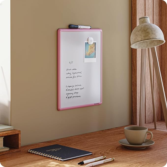 U Brands Contempo Magnetic Dry Erase Board White Board, 11” x 14”, Blush Pink Modern Frame, Includes Magnet and Marker